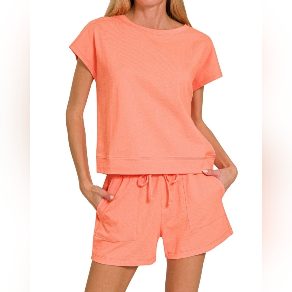 #97053 🛑S,M,L Fabulous Premium Cotton Top & Shorts 2pc Loungewear Or Travel Set - Picture 2 of 5